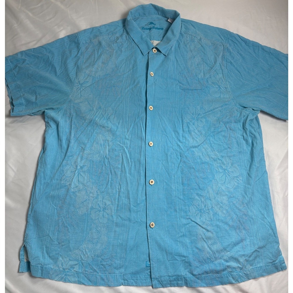 Tommy Bahama Silk Button Up Shirt Mens XXL Blue Excellent Floral Camp Top